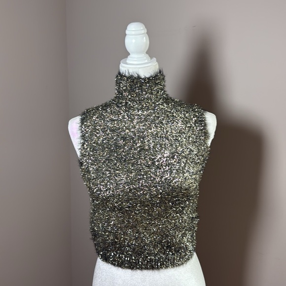 AKIRA Tops - Shimmering Gold/Silver Tinsel Sleeveless Crop Top
